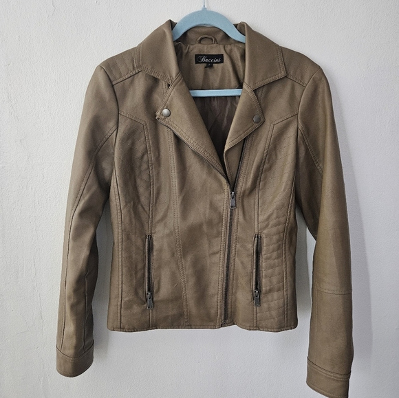 Tan faux‎ leather moto jacket size small by Baccini - Picture 1 of 8